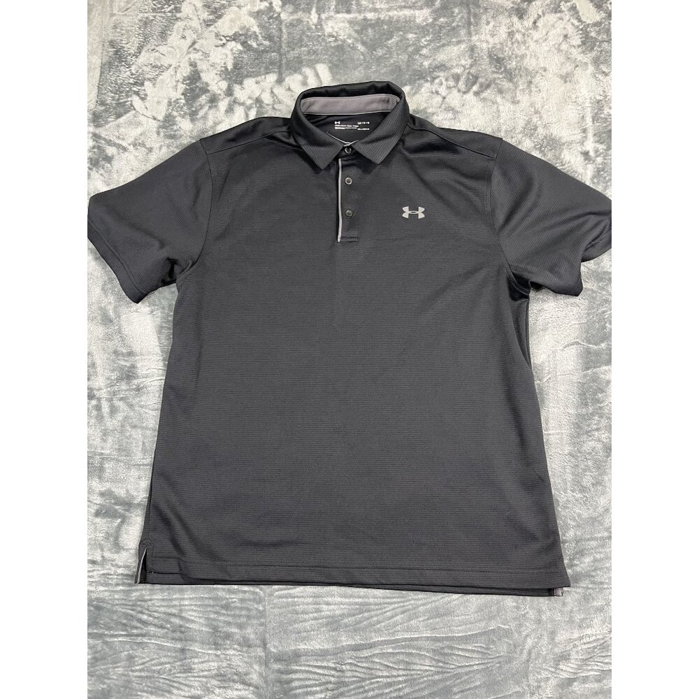Under Armour Mens Black HeatGear Polo Shirt Size L Loose Fit